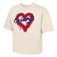 Girl's Youth Outerstuff Cream New York Giants Spray Heart Boxy T-Shirt
