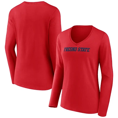 Women's Red Fresno State Bulldogs Arch Long Sleeve V-Neck T-Shirt