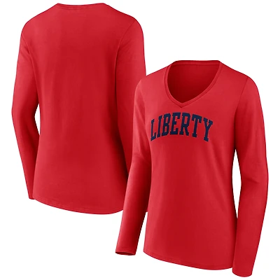 Women's Red Liberty Flames Arch Long Sleeve V-Neck T-Shirt