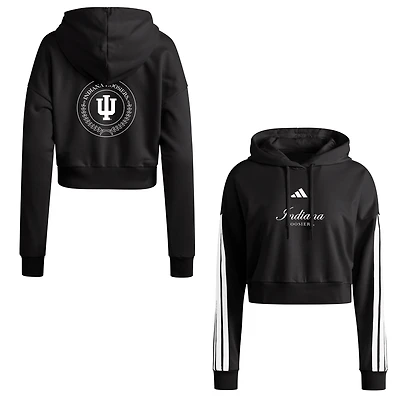 Women's adidas Black Indiana Hoosiers Campus Queen Cropped Pullover Hoodie