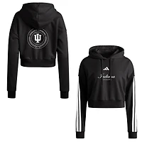 Women's adidas Black Indiana Hoosiers Campus Queen Cropped Pullover Hoodie