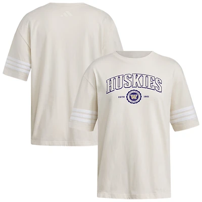 Women's adidas Cream Washington Huskies Fashion Three-Stripes Oversized T-Shirt
