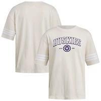 Women's adidas Cream Washington Huskies Fashion Three-Stripes Oversized T-Shirt