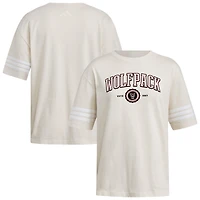 Women's adidas Cream NC State Wolfpack Fashion Three-Stripes Oversized T-Shirt
