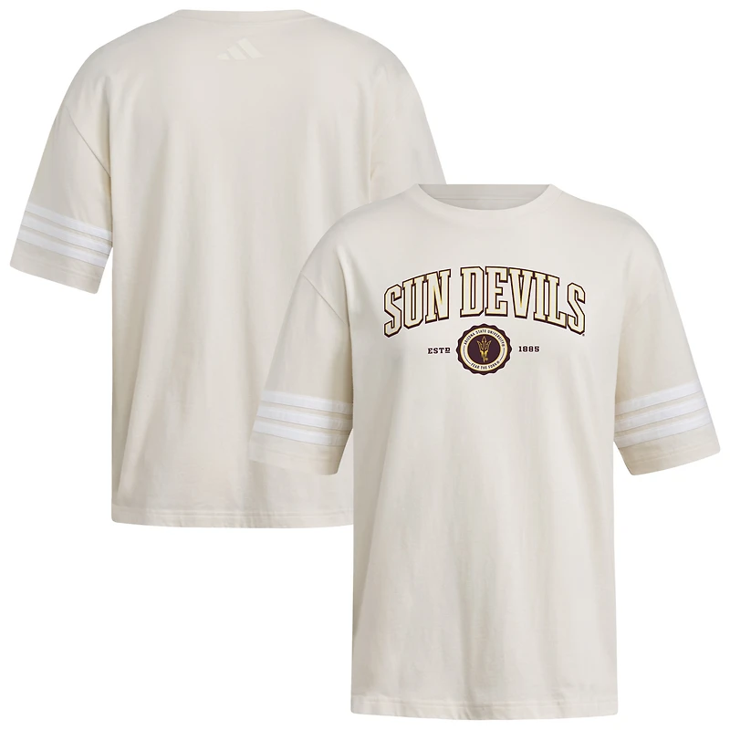 Women's adidas Cream Arizona State Sun Devils Fashion Three-Stripes Oversized T-Shirt