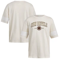 Women's adidas Cream Arizona State Sun Devils Fashion Three-Stripes Oversized T-Shirt