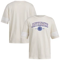 Women's adidas Cream Kansas Jayhawks Fashion Three-Stripes Oversized T-Shirt