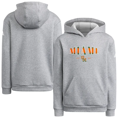 Youth adidas Heather Gray Miami Hurricanes Puffed Out Pullover Hoodie