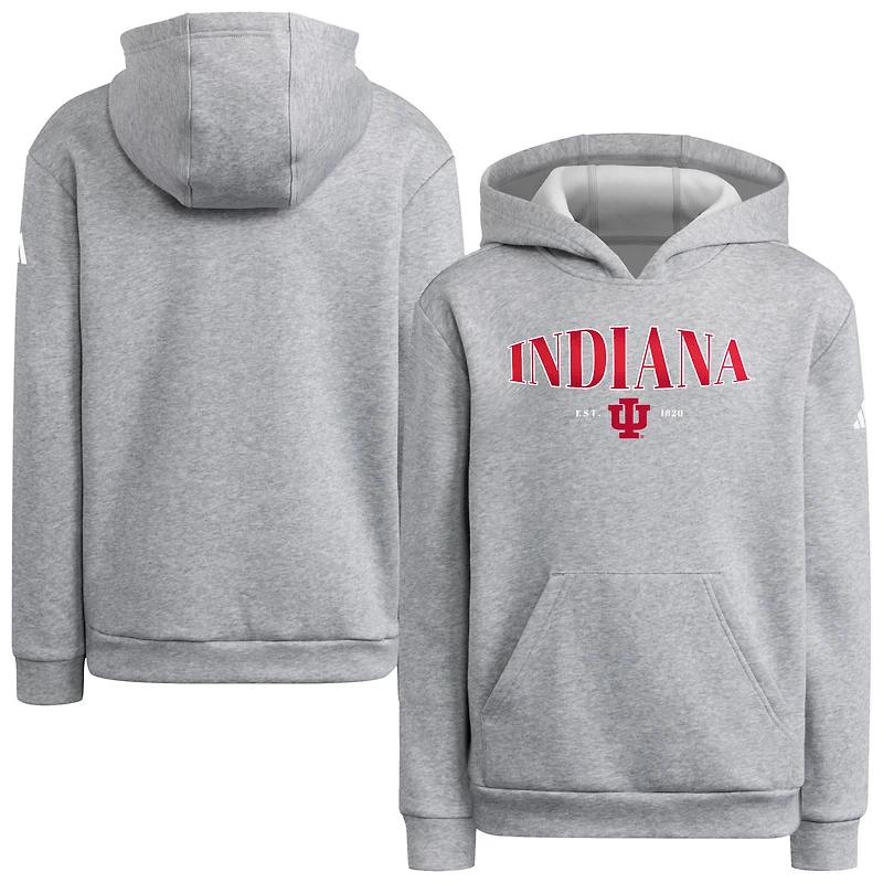Youth adidas Heather Gray Indiana Hoosiers Puffed Out Pullover Hoodie