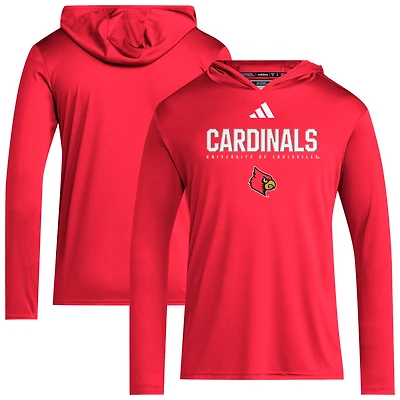 Men's adidas Red Louisville Cardinals 2025 AEROREADY Sideline Training Long Sleeve Hooded T-Shirt