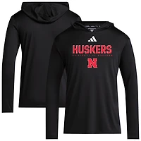 Men's adidas Black Nebraska Huskers 2025 AEROREADY Sideline Training Long Sleeve Hooded T-Shirt