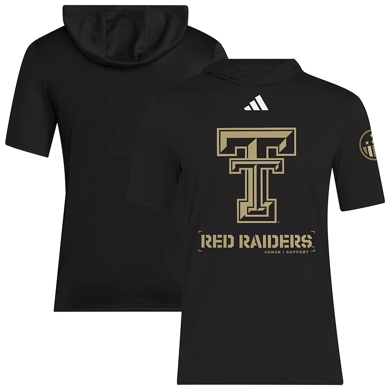 Men's adidas Black Texas Tech Red Raiders 2025 Military Appreciation AEROREADY Hooded T-Shirt