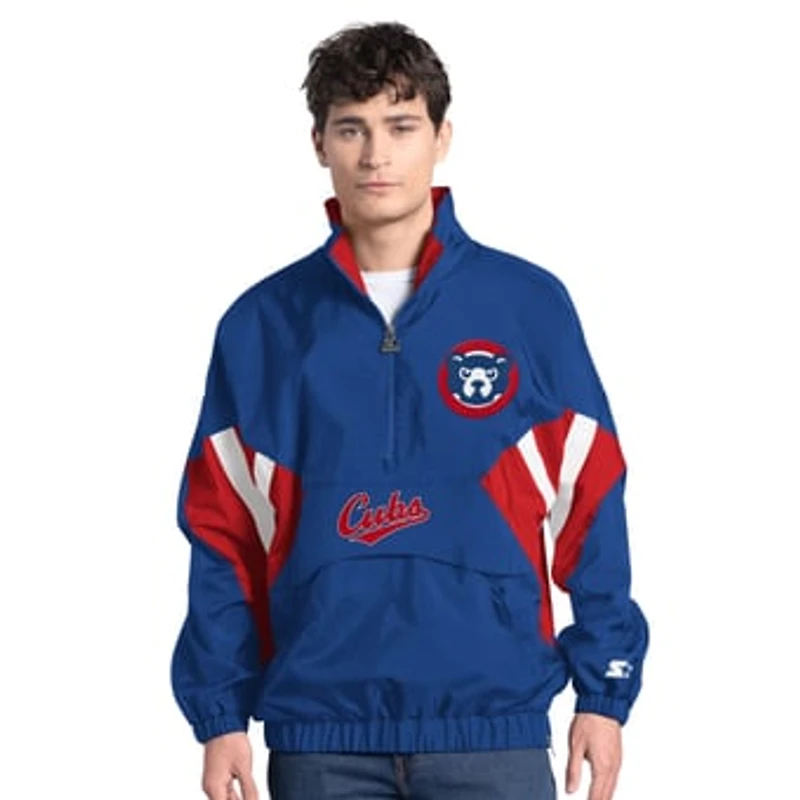 Men's Starter  Royal Chicago Cubs Cooperstown Chief Half-Zip Pullover