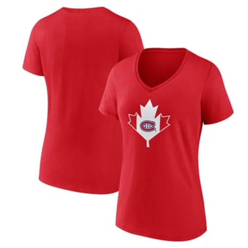 Women's Red Montreal Canadiens Canada Day V-Neck T-Shirt