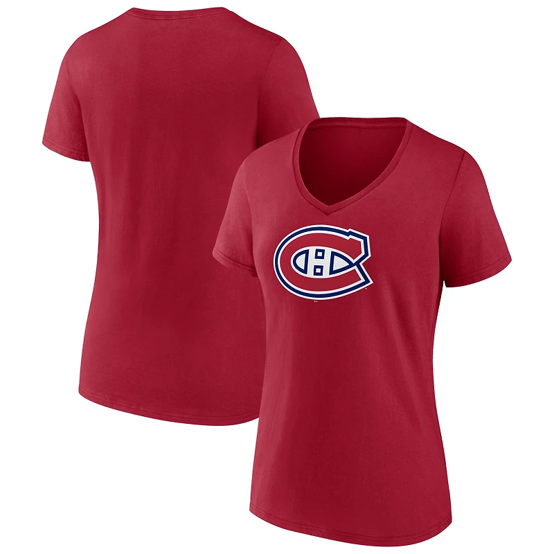 Women's Red Montreal Canadiens Primary Logo V-Neck T-Shirt