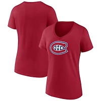 Women's Red Montreal Canadiens Primary Logo V-Neck T-Shirt