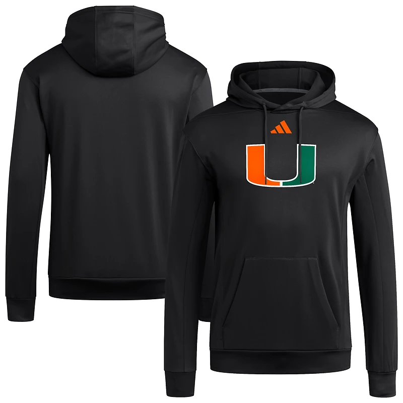 Men's adidas  Black Miami Hurricanes Locker Logo Fleece Pullover Hoodie