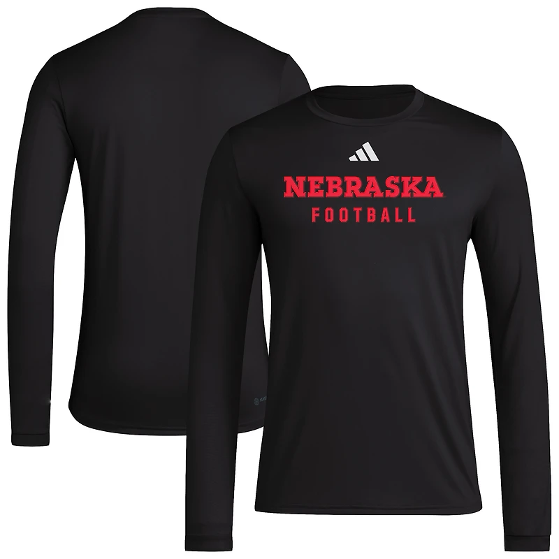 Men's adidas Black Nebraska Huskers Locker Practice Football Pre-Game Long Sleeve T-Shirt