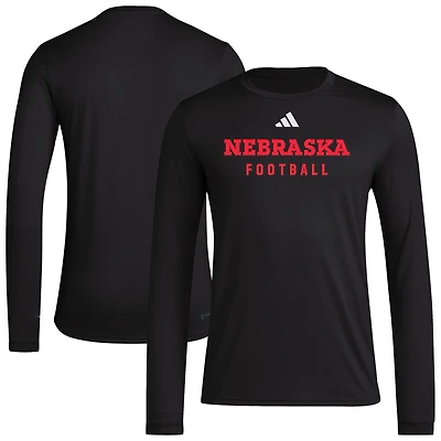 Men's adidas  Black Nebraska Huskers Locker Practice Football Pre-Game Long Sleeve T-Shirt