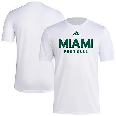 Men's adidas  White Miami Hurricanes Locker Practice Football Pre-Game T-Shirt