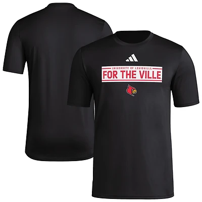 Men's adidas  Black Louisville Cardinals Locker Slogan Pre-Game T-Shirt