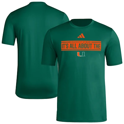 Men's adidas Green Miami Hurricanes Locker Slogan Pre-Game T-Shirt