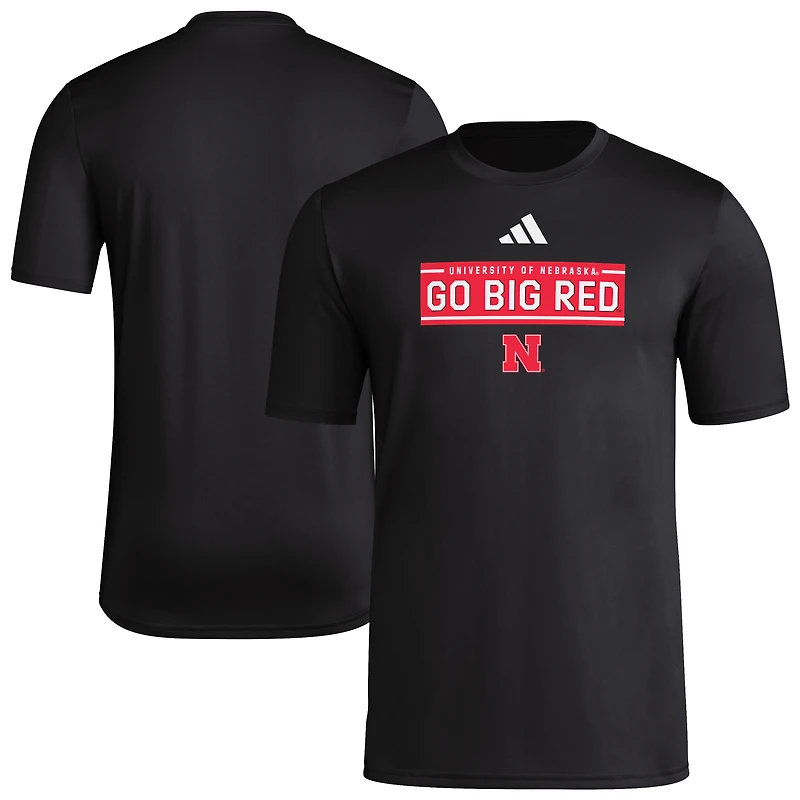 Men's adidas Black Nebraska Huskers Locker Slogan Pre-Game T-Shirt