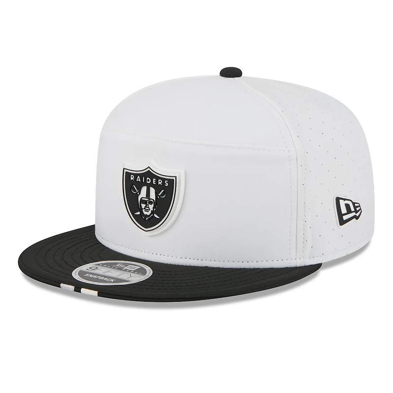 Men's New Era  White/Black Las Vegas Raiders 2025 NFL Training Camp Split Panel 9FIFTY Snapback Hat