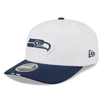 Men's New Era  White/College Navy Seattle Seahawks 2025 NFL Training Camp 9SEVENTY Adjustable Hat
