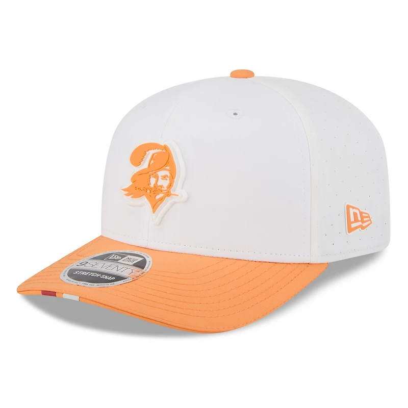Men's New Era White/Orange Tampa Bay Buccaneers 2025 NFL Training Camp Throwback Logo 9SEVENTY Adjustable Hat