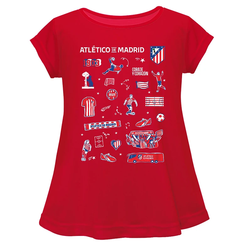 Girls Toddler Vive La Fete  Red Atletico de Madrid Impressions Artwork A-Line Top