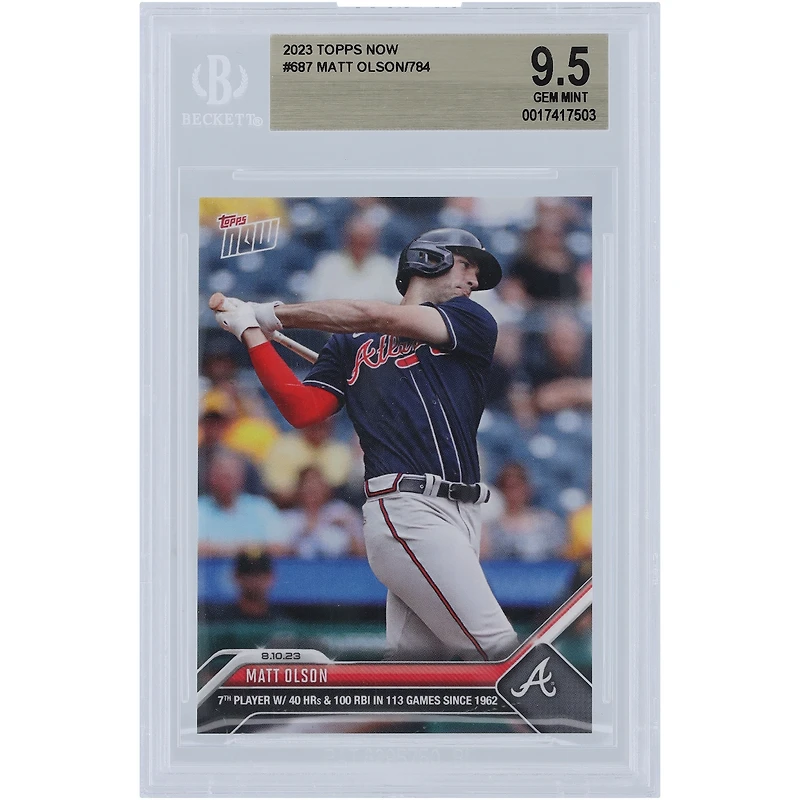 Matt Olson Atlanta Braves 2023 Topps Now 7th Player with 40 HR & 100 RBI in 113 Games #687 BGS Authenticated 9.5 Card