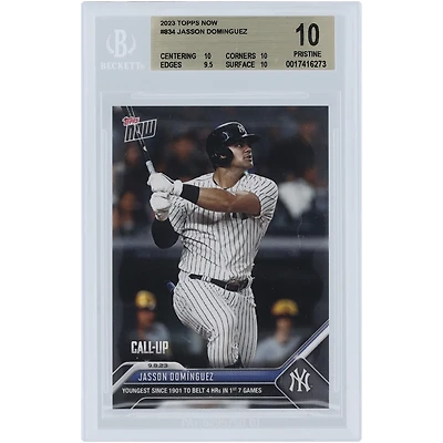 Jasson Domínguez New York Yankees 2023 Topps Now Youngest Since 1901 to Belt 4 HR's in 1st 7 Games #834 BGS Authenticated 10 Rookie Card - 10,10,9.5,10 Subgrades