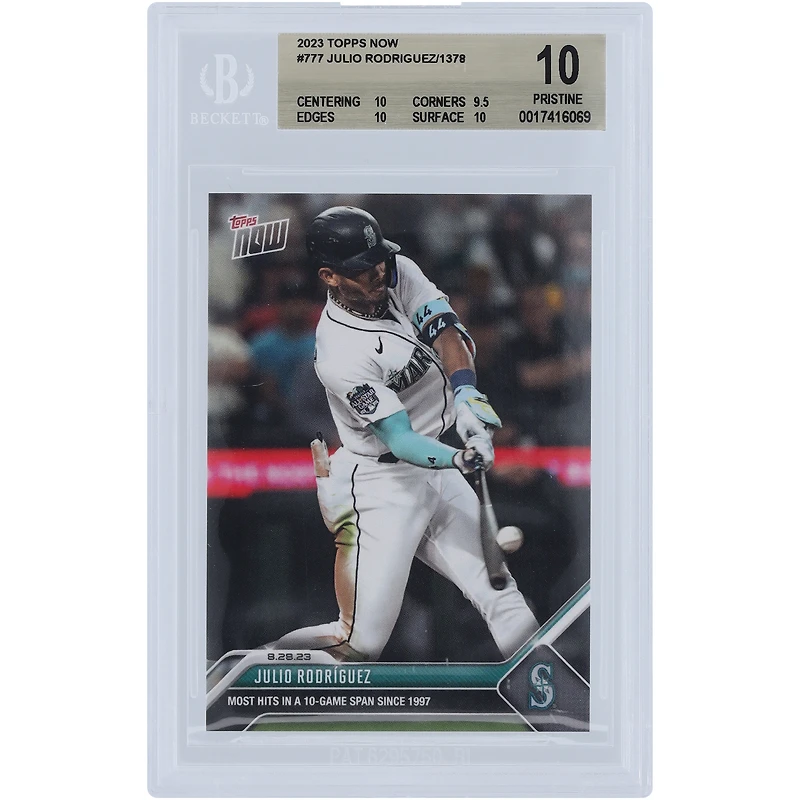 Julio Rodriguez Seattle Mariners 2023 Topps Now Most Hits in a 10 Game Span Since 1997 #777 BGS Authenticated 10 Card - 10,9.5,10,10 Subgrades
