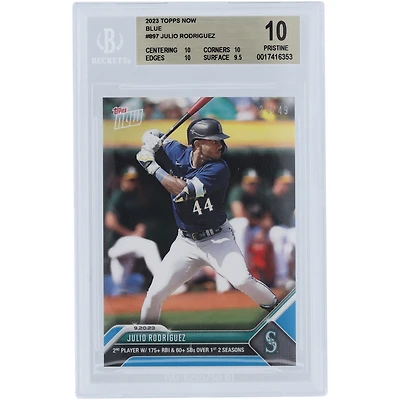 Julio Rodriguez Seattle Mariners 2023 Topps Now 2nd Player w/ 175+ RBI & 60+ SBs Over 1st 2 Season Blue #897 #/49 BGS Authenticated 10 Card - 10,10,10,9.5 Subgrades