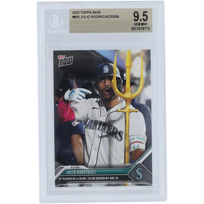 Julio Rodriguez Seattle Mariners 2023 Topps Now 4th Player w/ 30 HR & 30 SB Season By Age 22 #855 BGS Authenticated 9.5 Card
