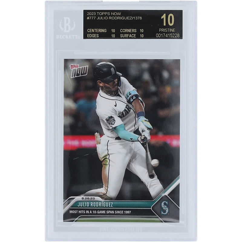 Julio Rodriguez Seattle Mariners 2023 Topps Now Most Hits in a 10 Game Span Since 1997 Black Label #777 BGS Authenticated 10 Card - 10,10,10,10 Subgrades