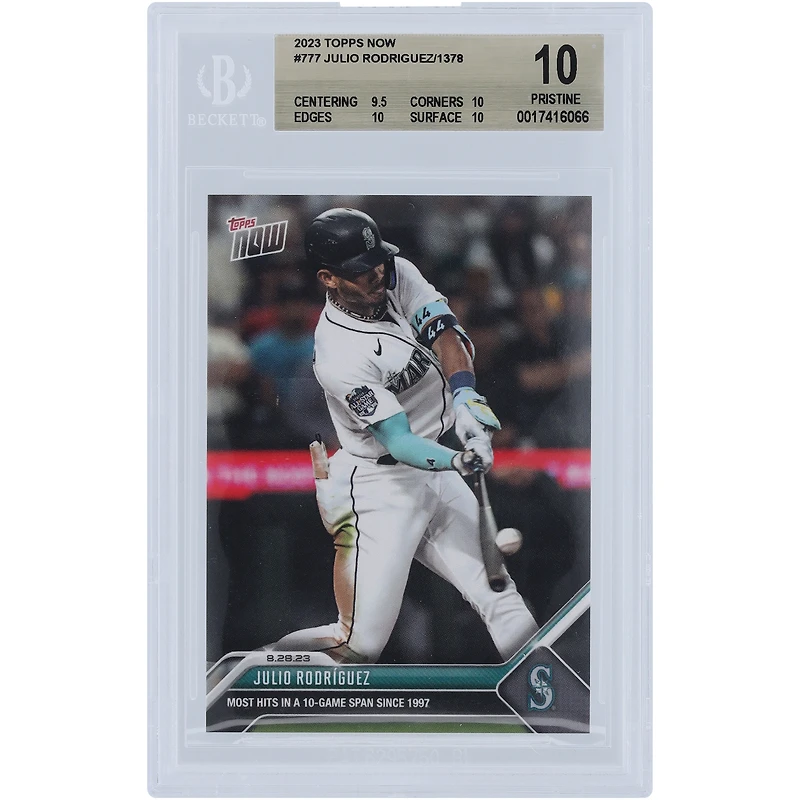 Julio Rodriguez Seattle Mariners 2023 Topps Now Most Hits in a 10 Game Span Since 1997 #777 BGS Authenticated 10 Card - 9.5,10,10,10 Subgrades