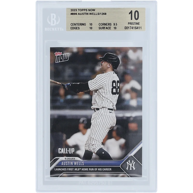 Austin Wells New York Yankees 2023 Topps Now 1st Career Homerun #899 BGS Authenticated 10 Rookie Card - 10,9.5,10,10 Subgrades