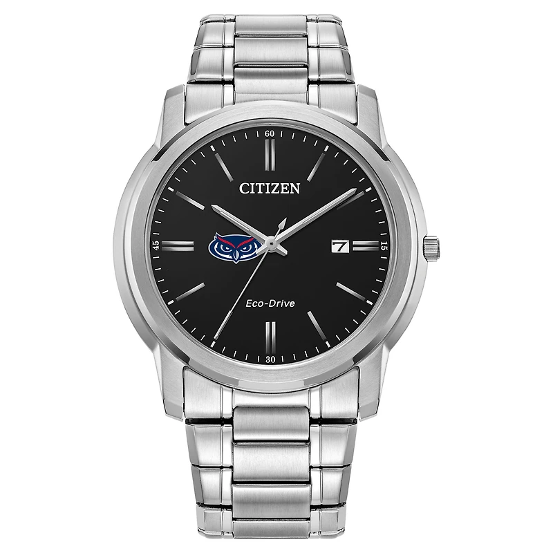 Men's Citizen Watch Silver Florida Atlantic Owls Eco-Drive Black Dial Watch