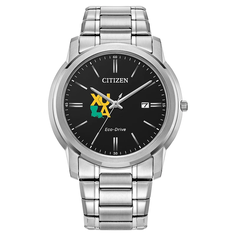 Men's Citizen Watch  Silver Xavier University of Louisiana Gold Rush Eco-Drive Black Dial Watch