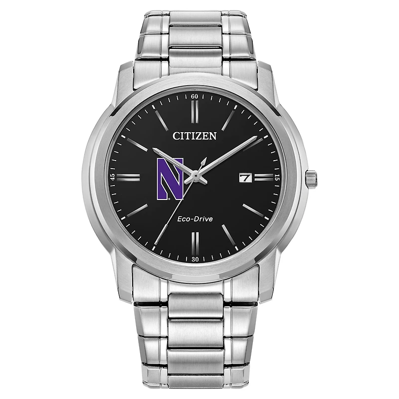 Men's Citizen Watch  Silver Northwestern Wildcats Eco-Drive Black Dial Watch