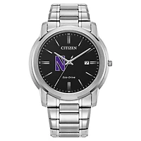 Men's Citizen Watch  Silver Northwestern Wildcats Eco-Drive Black Dial Watch