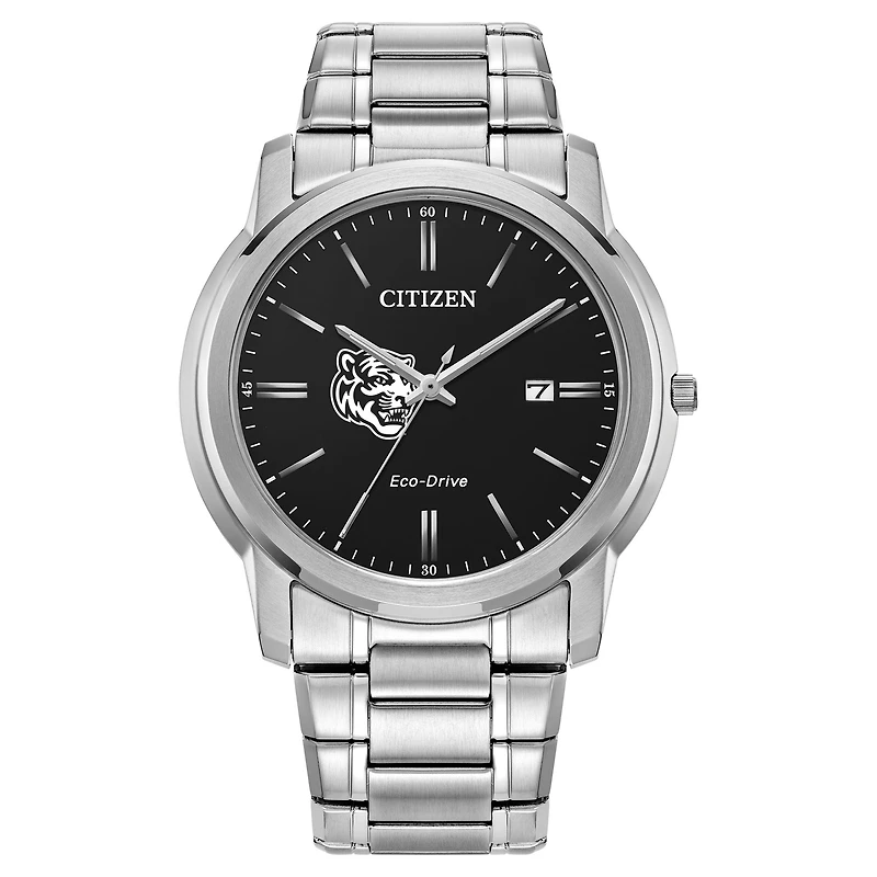 Men's Citizen Watch Silver Memphis Tigers Eco-Drive Black Dial Watch