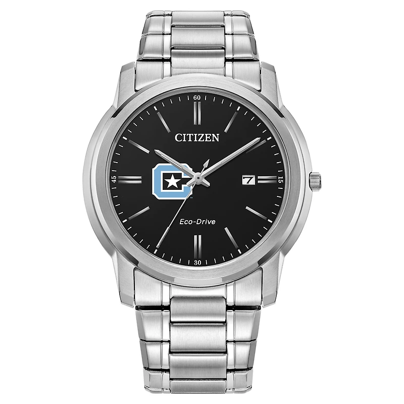 Men's Citizen Watch Silver Citadel Bulldogs Eco-Drive Black Dial Watch