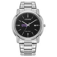 Men's Citizen Watch  Silver TCU Horned Frogs Eco-Drive Black Dial Watch