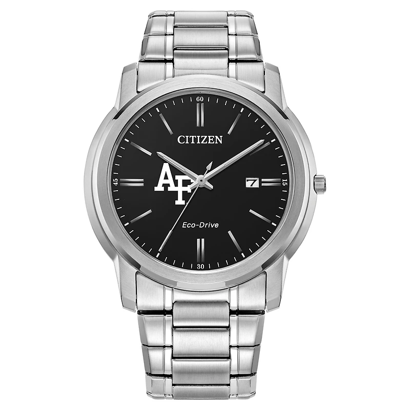 Men's Citizen Watch Silver Air Force Falcons Eco-Drive Black Dial Watch