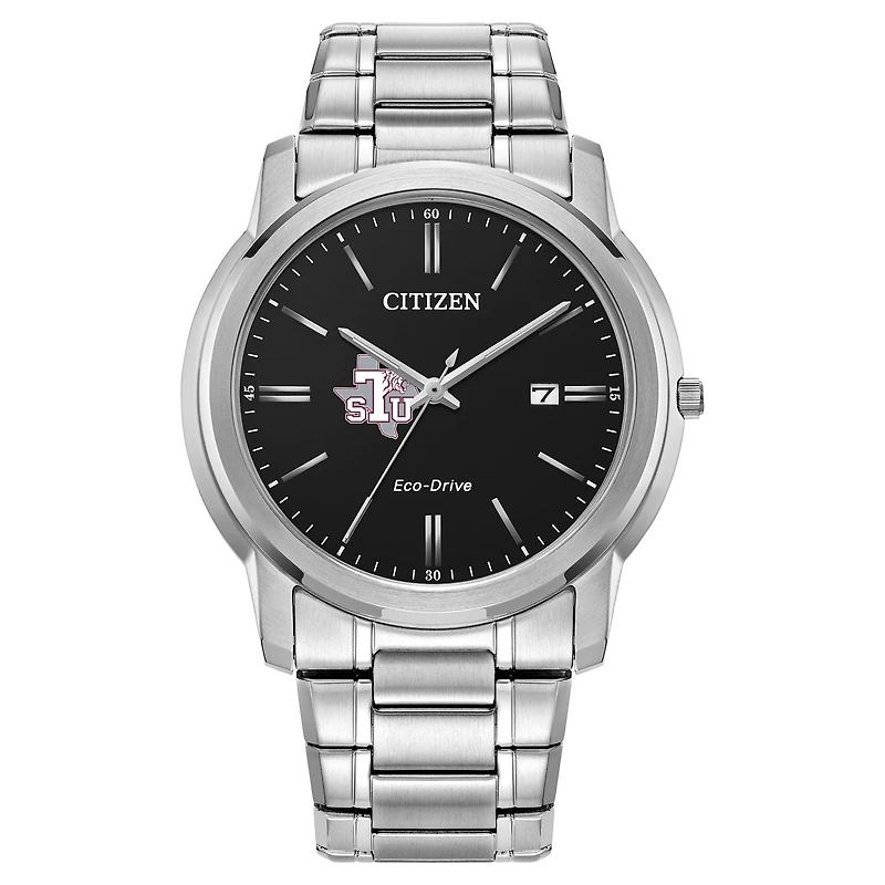Men's Citizen Watch Silver Texas Southern Tigers Eco-Drive Black Dial Watch