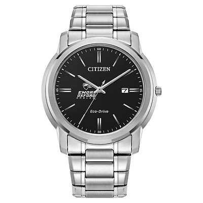 Men's Citizen Watch  Silver Emory Eagles Eco-Drive Black Dial Watch