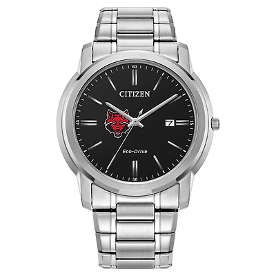 Men's Citizen Watch  Silver Arkansas State Red Wolves Eco-Drive Black Dial Watch